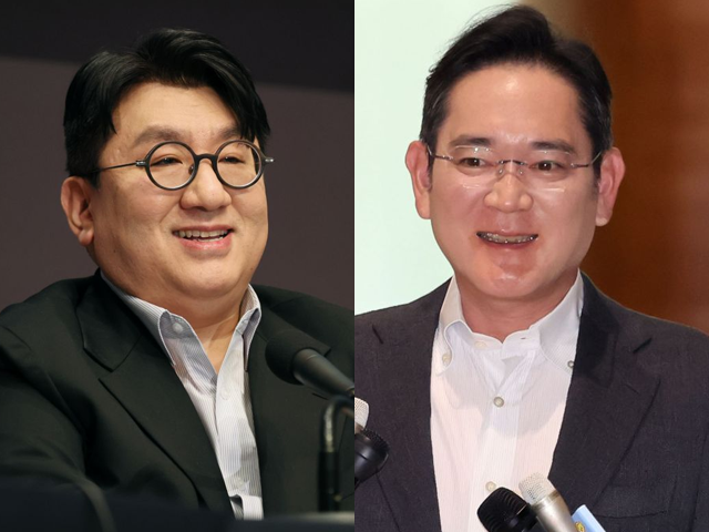 하이브 방시혁 의장(좌), 삼성전자 이재용 회장(우).