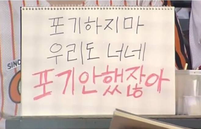 20일 한 온라인 커뮤니티에 올라온 한화 이글스 팬의 스케치북 응원 문구. 출처=에펨코리아