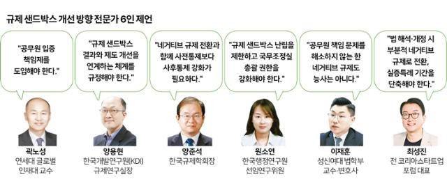 규제 샌드박스 개선 방향 전문가 6인 제언. 그래픽=박구원 기자