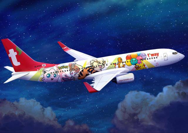 티웨이항공이 운항 중인 포켓몬 캐릭터 래핑 항공기 이미지. 티웨이항공 제공