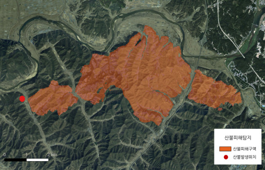 AI를 활용해 2020년 발생한 안동 산불의 피해 탐지 자료.