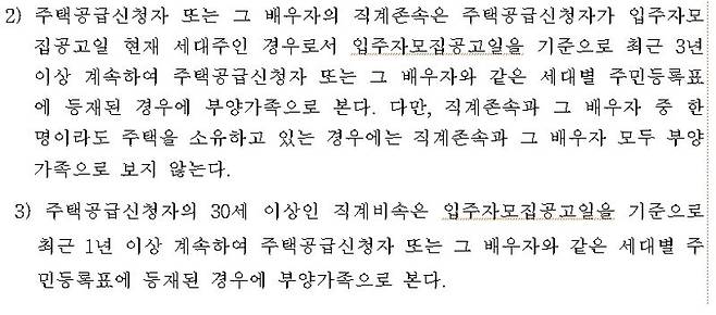 주: 현 주택공급 규칙 '직계존비속' 규정 자료 : 국토교통부