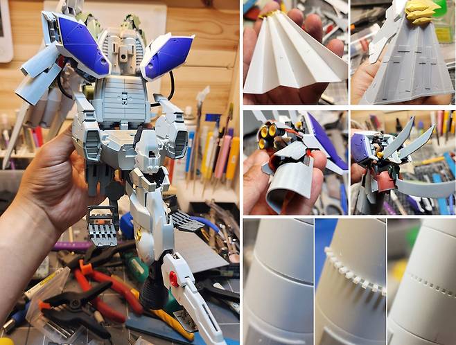 여러 키트를 조합한 베이스, 플라스틱판과 에폭시 퍼티로 새롭게 만든 파츠