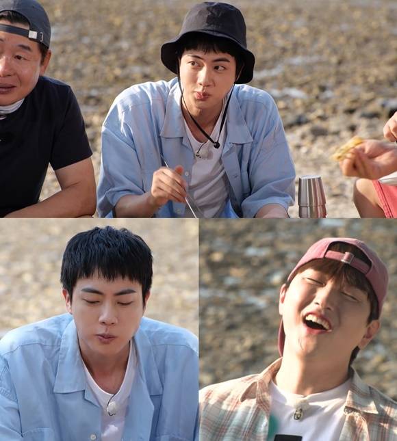 그룹 방탄소년단 진(맨 위)이 MBC 예능프로그램 '푹 쉬면 다행이야'에 출연해 섬 재료로 피자를 만든다. /MBC