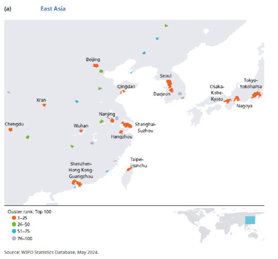 동아시아지역 주요 S&T 클러스터 지도. 특허청 제공