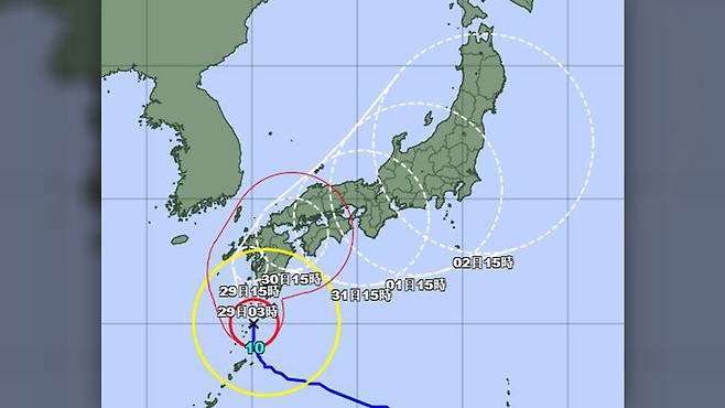 태풍 '산산' 예상 이동 경로 [일본 기상청 홈피 캡처]