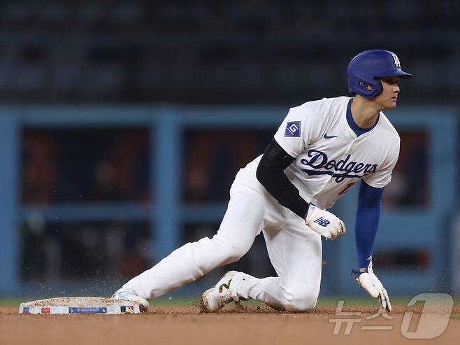 29일(한국시간) LA 다저스타디움에서 열린 볼티모어 오리올스전에서 홈런과 도루를 추가한 오타니 쇼헤이. ⓒ AFP=뉴스1