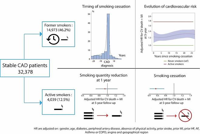 흡연이 관상동맥질환 환자의 심혈관 위험에 미치는 영향 ESC Congress 2024 / Jules Mesnier et al. 제공. 재판매 및 DB 금지]