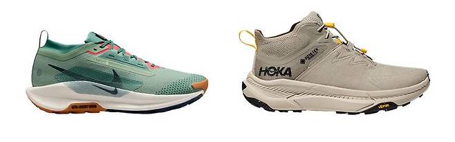 (왼쪽부터) 나이키 '페가수스 트레일 5 GORE-TEX', 호카 '트랜스포트 츄카 GTX'.ⓒ고어텍스