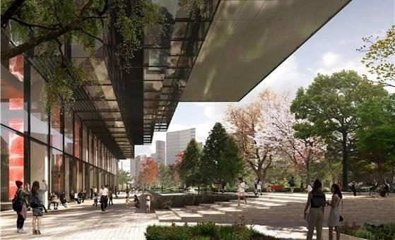 호텔 저층부 조감도. 건물 저층부는 최소한의 로비 면적만 남기고 25m 이상 건물을 들어 올리는 혁신적인 다지인을 적용한다. 일반 시민도 일대를 자유로이 이용할 수 있도록 하기 위해서다. 사진 서울시