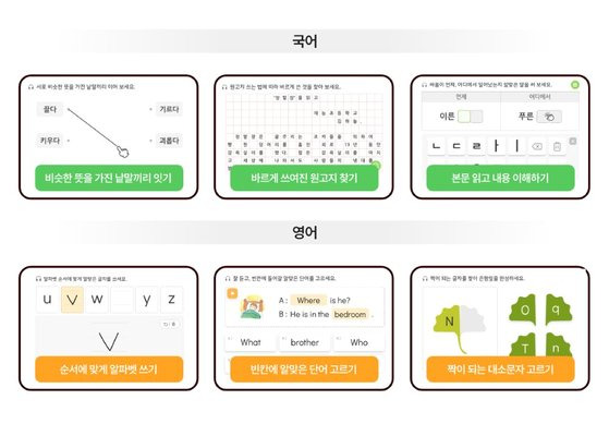 추가 오픈한 스스로온라인진단 국어 영어 진단 화면 예시