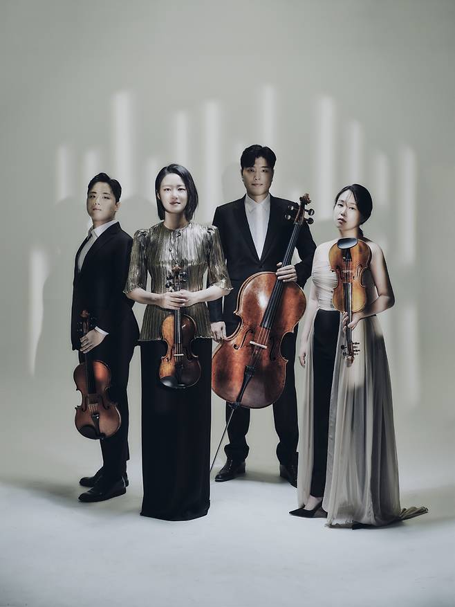 (Clockwise from bottom left) Abel Quartet members Youn Eun-sol (violin), Park Ha-moon (viola), Jo Hyoung-joon (cello) and Park Soo-hyun (violin) (MOC Production)