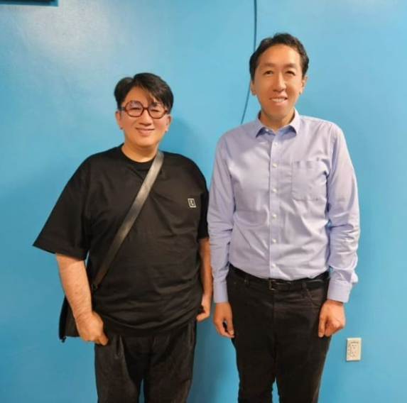 방 의장은 지난 29일 인공지능(AI) 분야 세계적인 석학 앤드류 응 미국 스탠퍼드대 교수와 함께 찍은 사진을 “만나서 영광이었습니다”라고 적었다. 인스타그램 갈무리&nbsp;