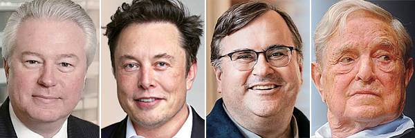 멜런(왼쪽부터), 머스크, 호프먼, 소로스