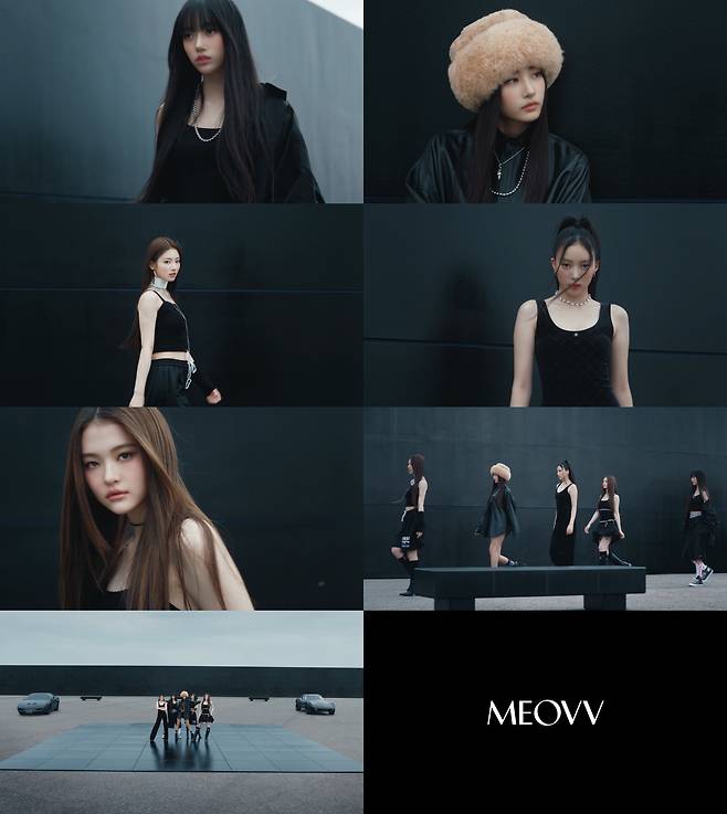 Still cut from the trailer video of rookie girl group Meovv [THE BLACK LABEL]