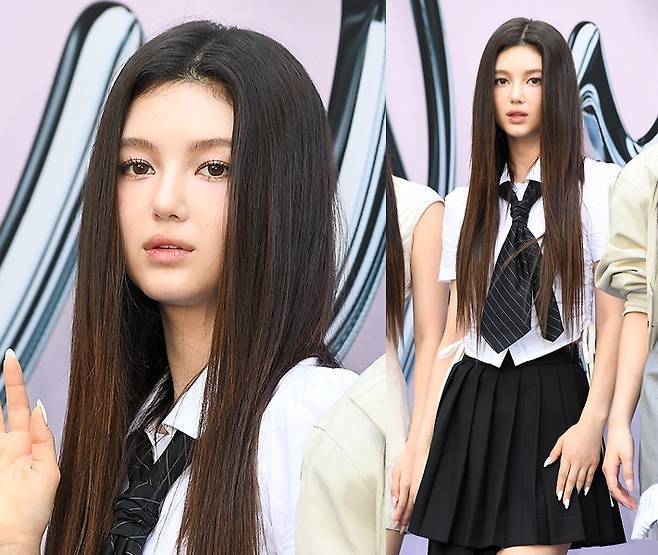 다니엘이 소녀미 물씬나는 셔링 크롭셔츠 프레피룩을 선보였다.사진=MK스포츠 DB