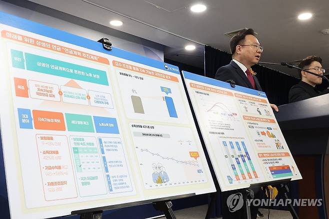 조규홍 장관, 연금개혁 추진계획 브리핑 (서울=연합뉴스) 최재구 기자 = 조규홍 보건복지부 장관이 4일 서울 종로구 정부서울청사에서 연금개혁 추진계획을 발표하고 있다. 2024.9.4 jjaeck9@yna.co.kr