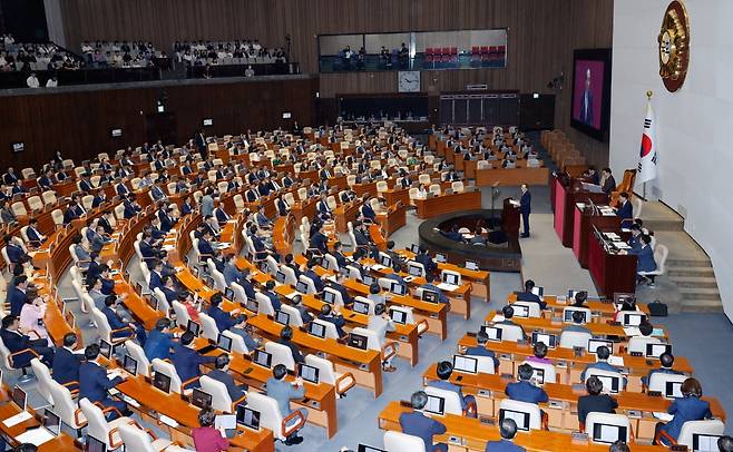 추경호 국민의힘 원내대표가 5일 오전 서울 여의도 국회 본회의장에서 교섭단체 대표연설을 하고 있다. / 사진=뉴스1