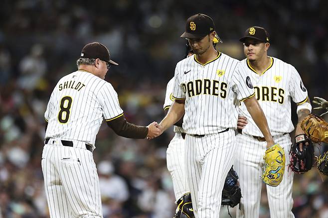 샌디에이고 다르빗슈가 5일 디트로이트전에서 3회초에 강판되고 있다. AP연합뉴스