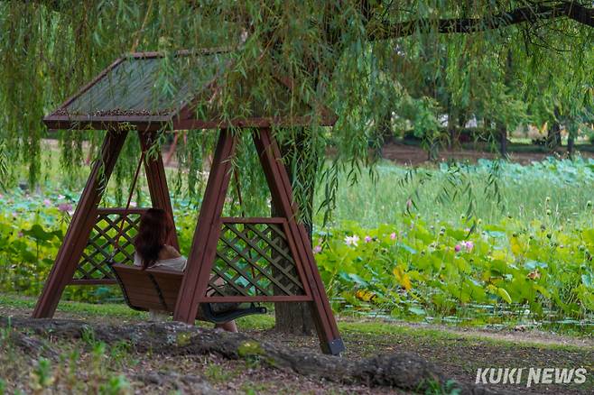 절기상 백로를 하루 앞둔 6일 경기 고양시 일산호수공원에서 한 시민이 쉬고 있다.