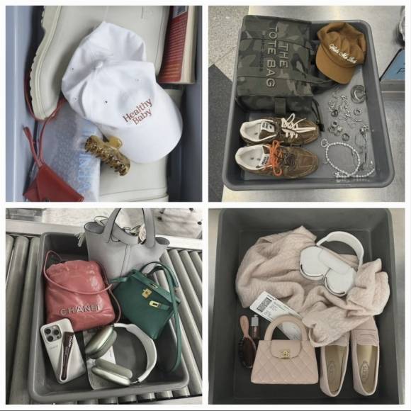 공항 보안검색대 바구니 위에 소지품들을 배열하고 사진을 찍는 이른바 ‘검색대 인증샷’. 자료 : 인스타그램