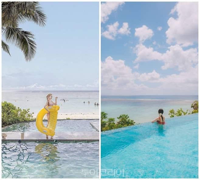 괌에선 호텔에서 수영하며 여유롭게 호캉스를 즐기기 좋다.&nbsp;