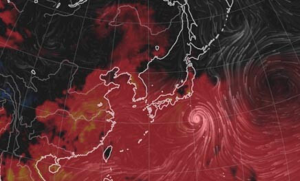 지난 8월 19일 기상 정보 비주얼맵인 어스널스쿨로 확인한 한반도. 불쾌지수가 붉게 표시돼 있다. 어스널스쿨 갈무리