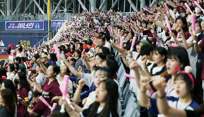 연일 관중 신기록을 써내려가고 있는 프로야구가 900만 관중 달성을 앞둔 가운데 지난 28일 서울 구로구 고척스카이돔에서 열린 2024 KBO리그 삼성 라이온즈와 키움 히어로즈 경기에서 관중들이 열띤 응원을 하고 있다. 사진=뉴시스