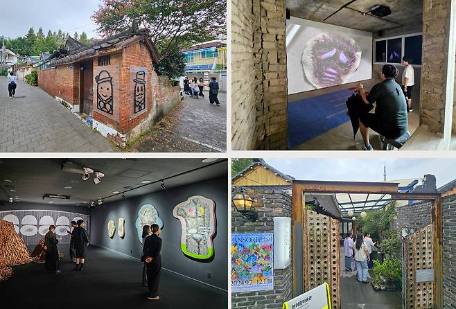 광주 양림동에는 8곳을 전시공간으로 활용했다. 사진 왼쪽 위부터 시계방향으로 '양림쌀롱',  덴마크 파빌리온 씨움<쇼케이스>, '한희원 미술관', 캐나다 파빌리온 양림미술관 <고향과 또 다른 장소들>./ 김영근 기자