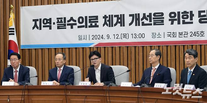 국민의힘 한동훈 대표가 12일 서울 여의도 국회에서 열린 지역·필수의료체계 개선을 위한 당정협의회에서 발언을 하고 있다. 윤창원 기자