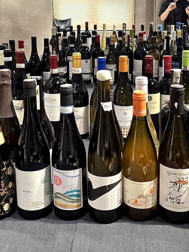 수입사 코리안와인즈&nbsp; 등 비바 일 비노 참여 와인. 최현태 기자