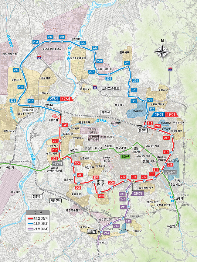 광주도시철도 2호선 노선도. 광주시 제공
