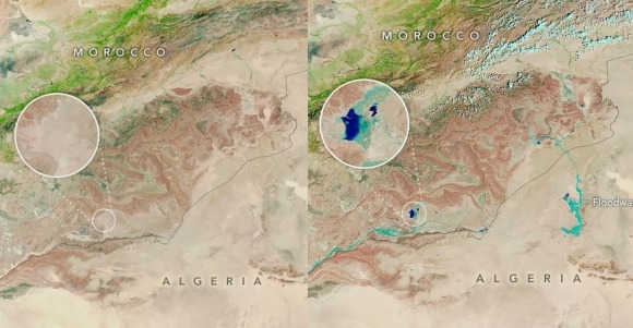 지난 10일(오른쪽)과 지난달 14일 테라 위성이 촬영한 사하라 사막. 사진=NASA