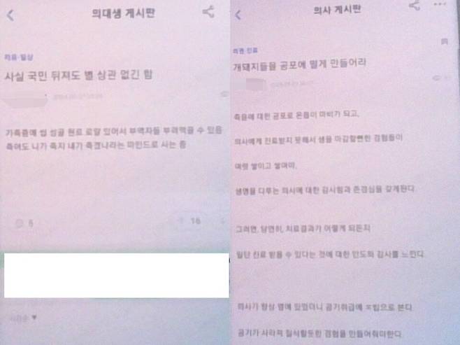 의사 온라인 커뮤니티에 올라온 게시글 ⓒ온라인 커뮤니티 캡처