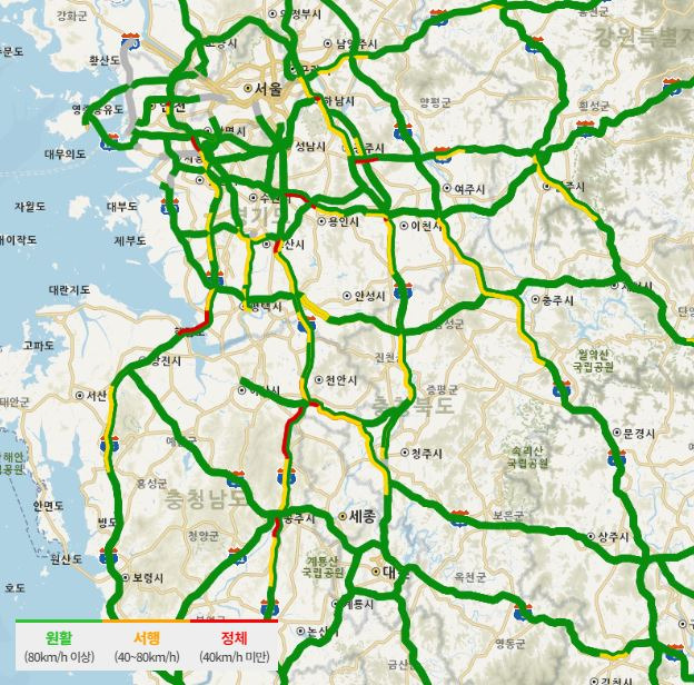 15일 09시 기준 고속도로 상황. 한국도로공사