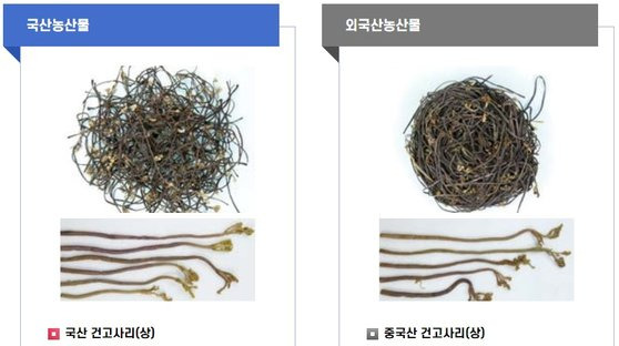 고사리 국산 중국산 구분. 국립농산물품질관리원