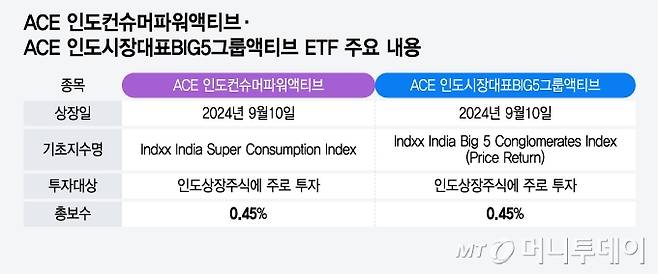 ACE 인도컨슈머파워액티브·ACE 인도시장대표BIG5그룹액티브 ETF 주요 내용/그래픽=윤선정