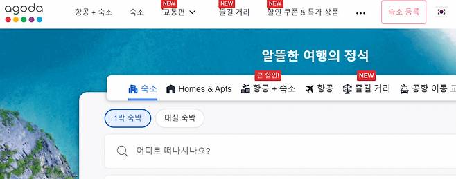 [여행 플랫폼 아고다 홈페이지 캡처]