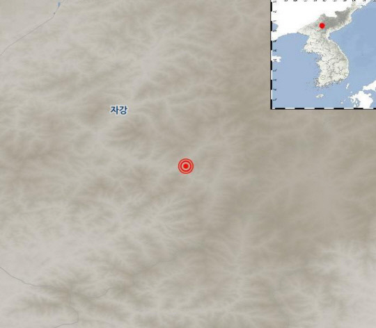 19일 오후 7시 41분쯤 북한 자강도 용림 동북동쪽 지역에서 3.9규모의 지진이 발생했다. 기상청 제공