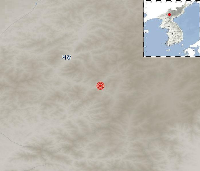 19일 오후 7시 41일 18초 북한 자강도 용림 동북동쪽 7km 지역에서 규모 3.9의 지진이 발생했다.ⓒ기상청