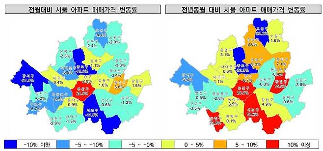 서울 아파트 매매가격 변동률 ⓒ한국공인중개사협회 제공