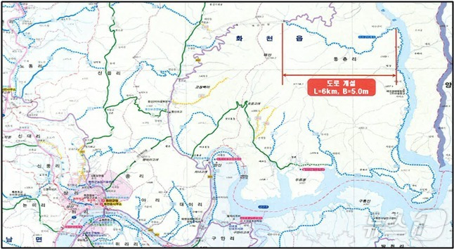 강원 화천군 화천읍 동촌 2리 도로 개선 위치도.(화천군 제공)