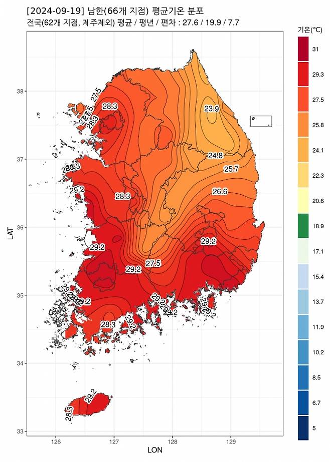 19일 전국 평균 기온이 27.6도를 기록하며 평년(19.9도) 대비 7.7도 높은 기온을 기록했다. /사진=기상청