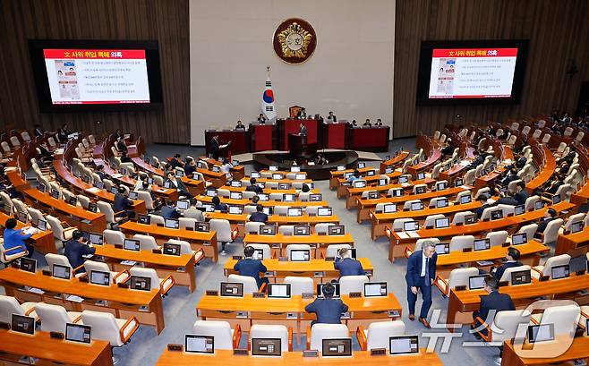 (대구=뉴스1) 남승렬 기자 = 국회에서 지방소멸과 기후위기 극복을 위한 농업정책을 연구하는 초당적 국회의원 연구단체가 출범했다. 사진은 국회 본회의장 모습. (사진은 기사 내용과 무관함) 뉴스1 ⓒ News1 자료 사진