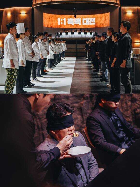 '흑백요리사'는 맛 하나는 최고라고 평가받는 재야의 고수 흑수저 셰프들이 대한민국 최고의 스타 셰프 백수저들에게 도전장을 내밀며 치열하게 맞붙는 100인의 요리 계급 전쟁이다. /넷플릭스