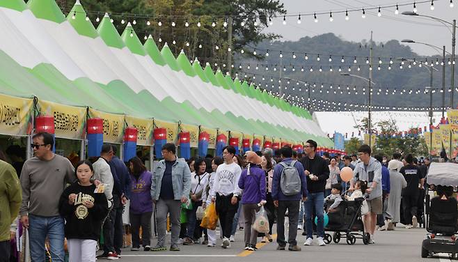 충북 청주시 청원구 오창읍 미래지농촌테마공원에서 지난해 열린 청원생명축제를 찾은 시민들이 행사장을 둘러보고 있다. 청주시 제공.