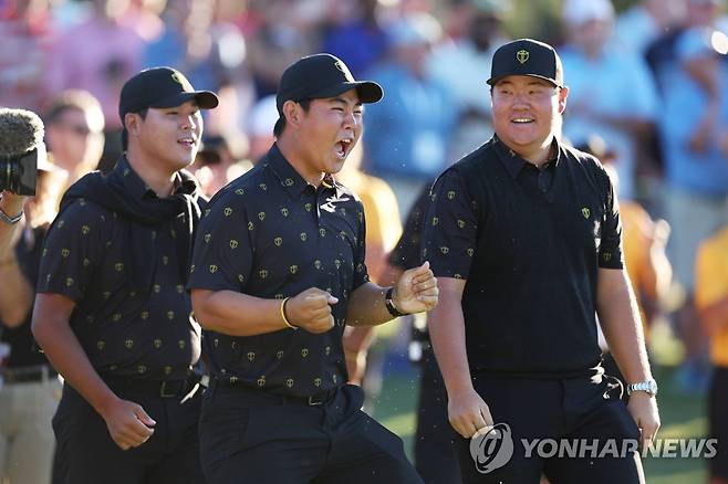 2022년 프레지던츠컵 때 김시우, 김주형, 임성재(왼쪽부터)의 모습 [게티이미지/AFP=연합뉴스 자료사진]