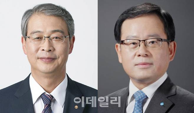 임종룡(왼쪽) 우리금융지주 회장과 조병규 우리은행장.