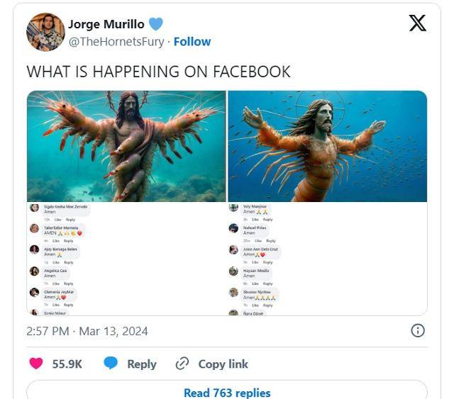 페이스북에서 트래픽을 모은 새우예수 이미지 사건. 엑스(X) 계정 캡처