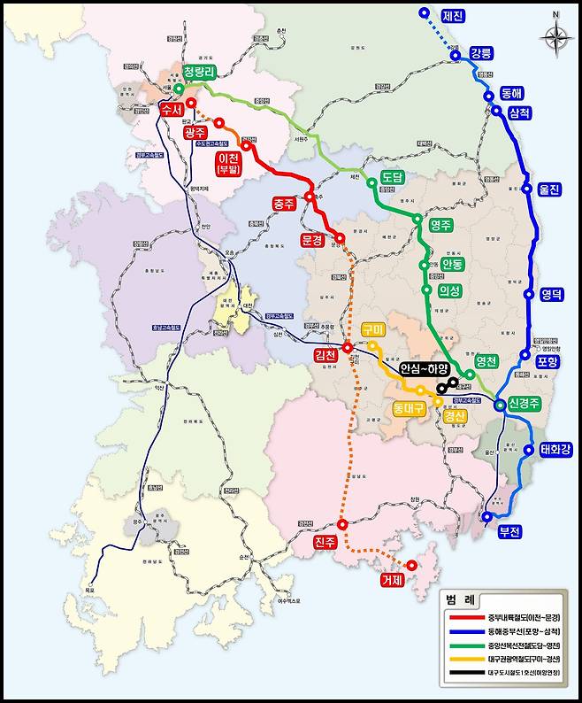 올해 말 개통 철도 노선도 [경북도 제공. 재판매 및 DB 금지]
